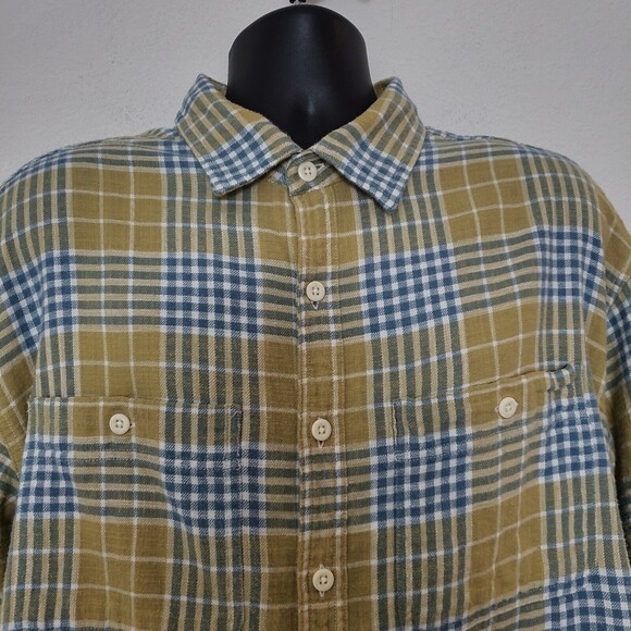 American Eagle Shirt Large Yellow Plaid Flannel Shacket Casual Cozy Fall - Picture 2 of 10